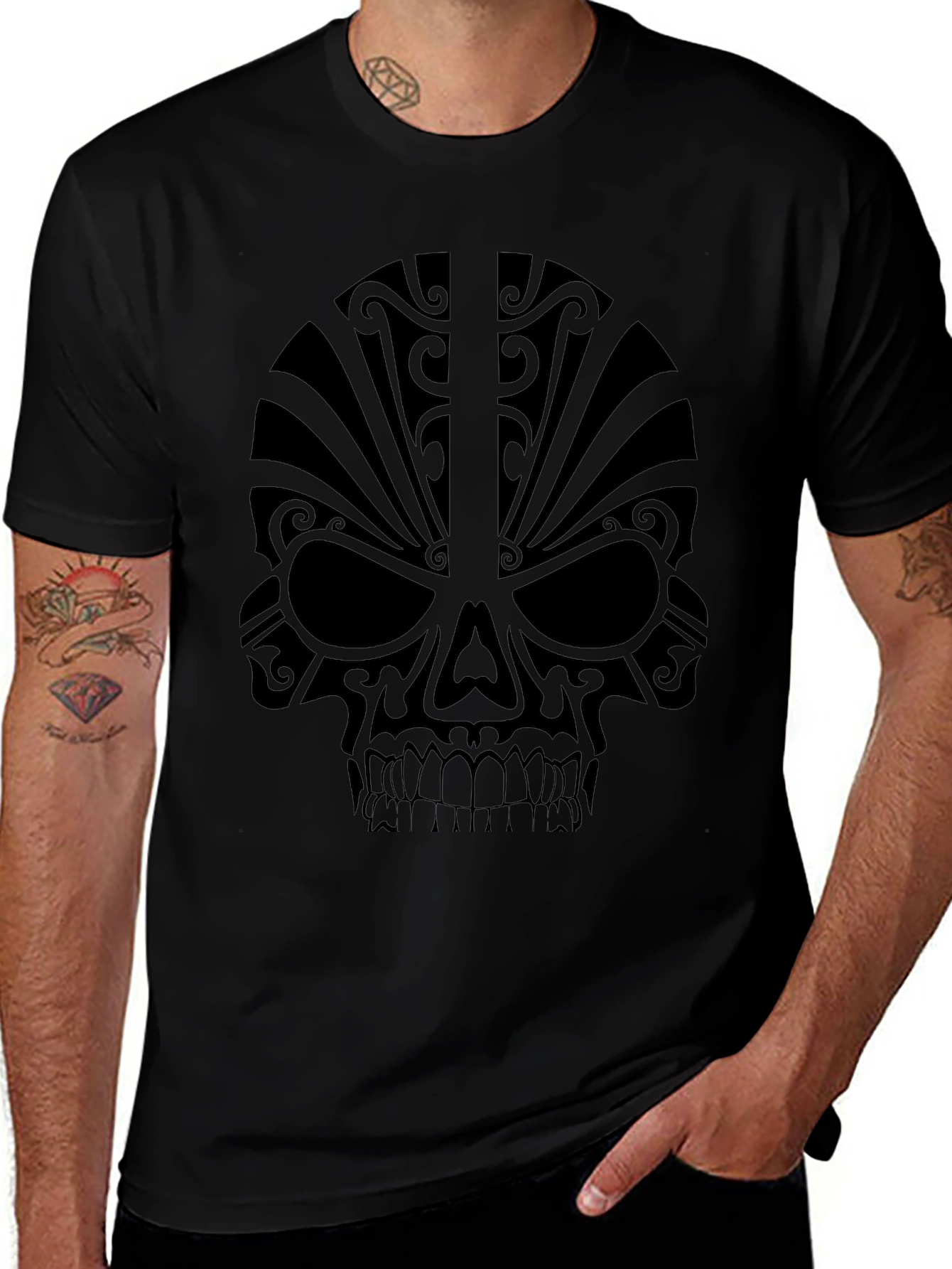 Tribal Skull Graphic Tee - Mens Black T-Shirt