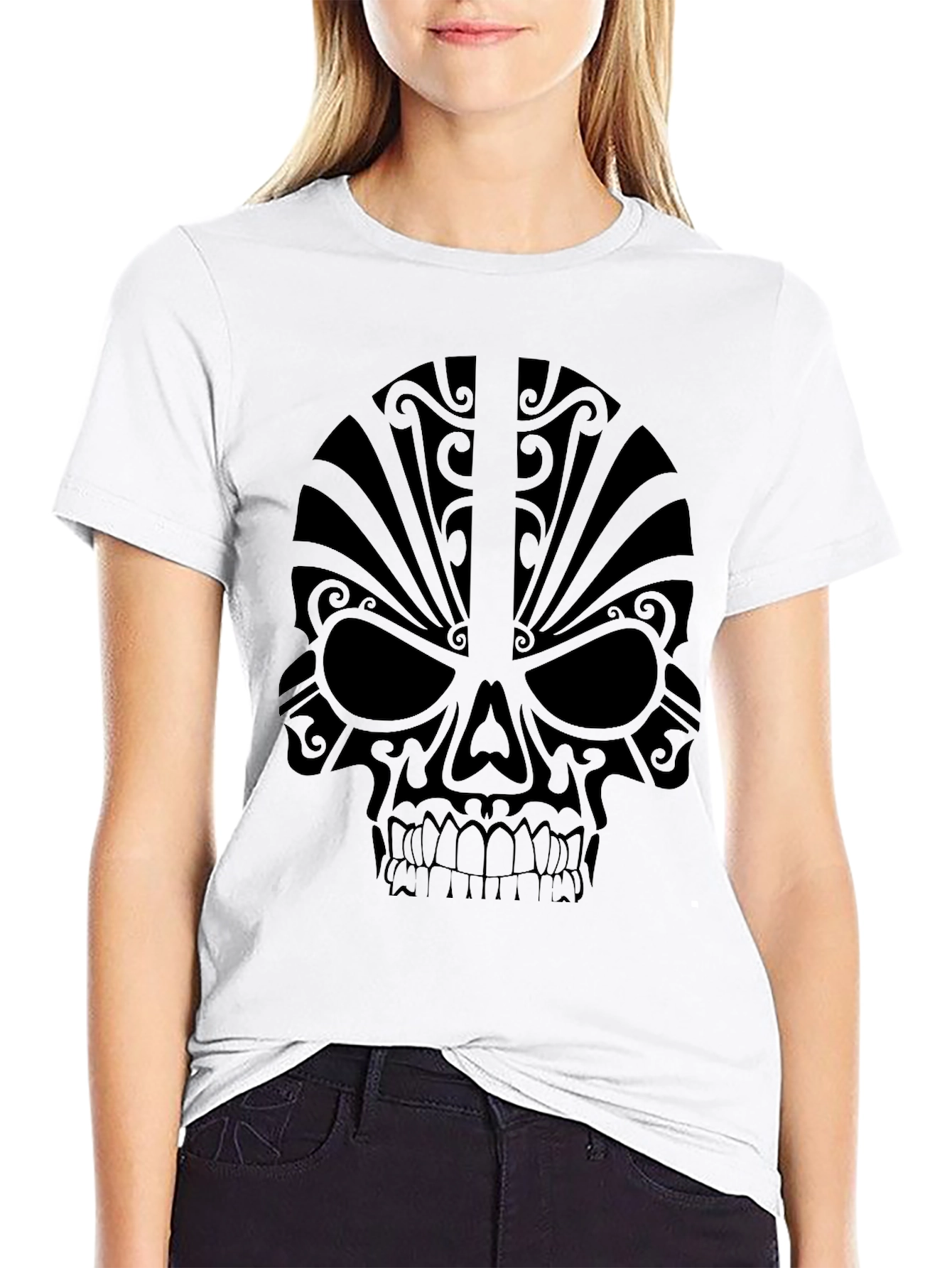 Tribal Skull Graphic Tee - Mens Black T-Shirt