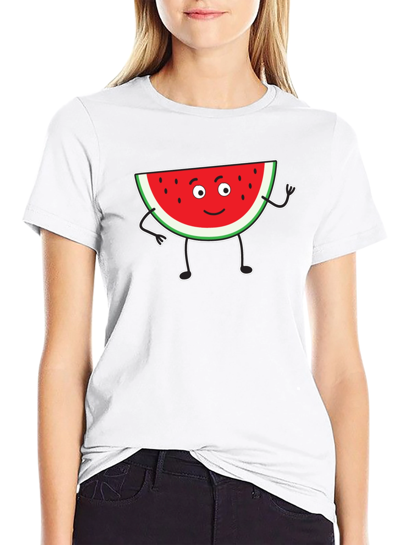 Cartoon Watermelon Graphic Black T-Shirt