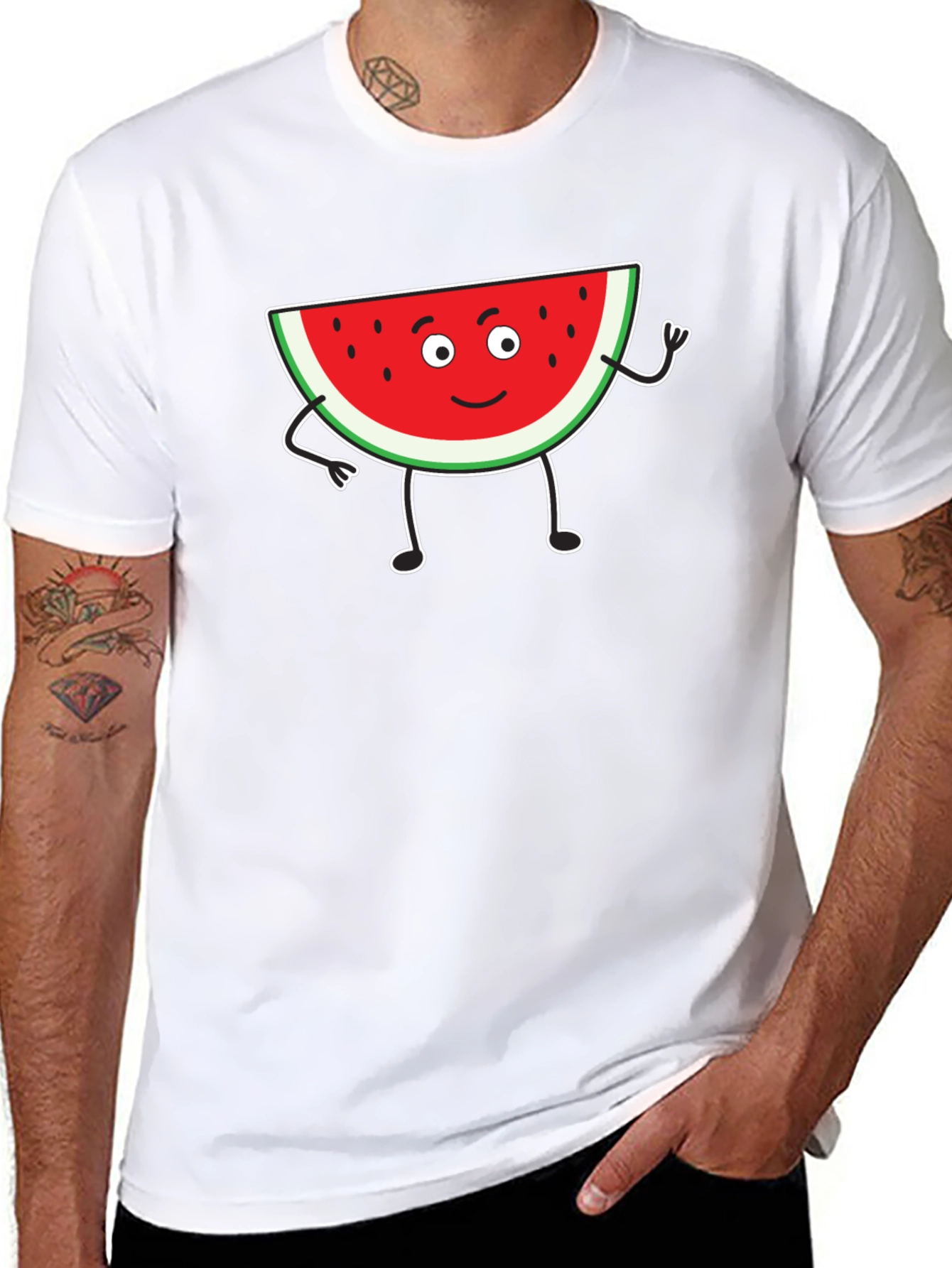 Cartoon Watermelon Graphic Black T-Shirt