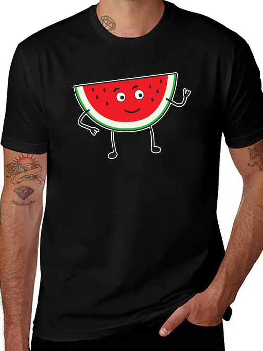 Cartoon Watermelon Graphic Black T-Shirt