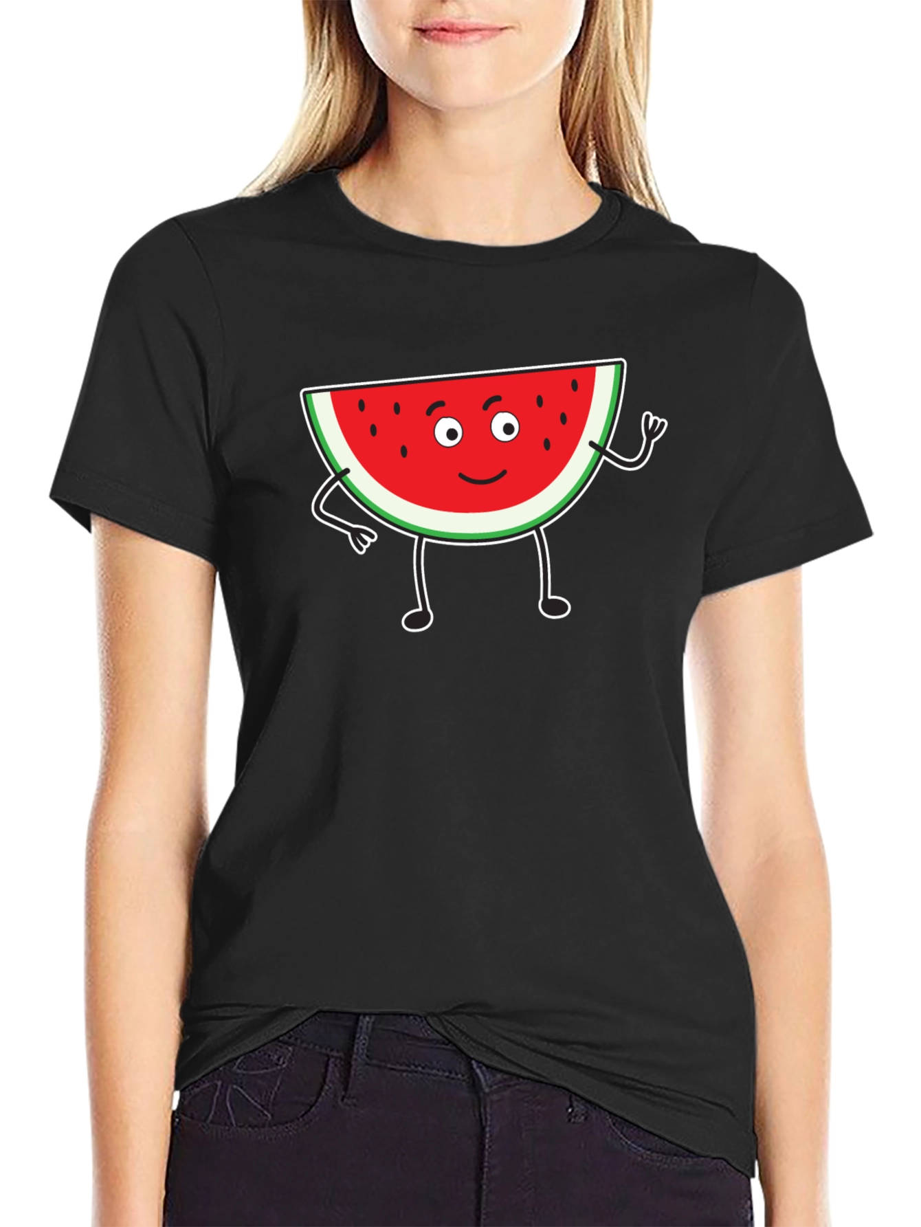 Cartoon Watermelon Graphic Black T-Shirt