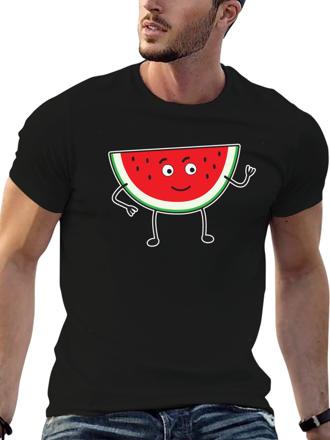 Cartoon Watermelon Graphic Black T-Shirt