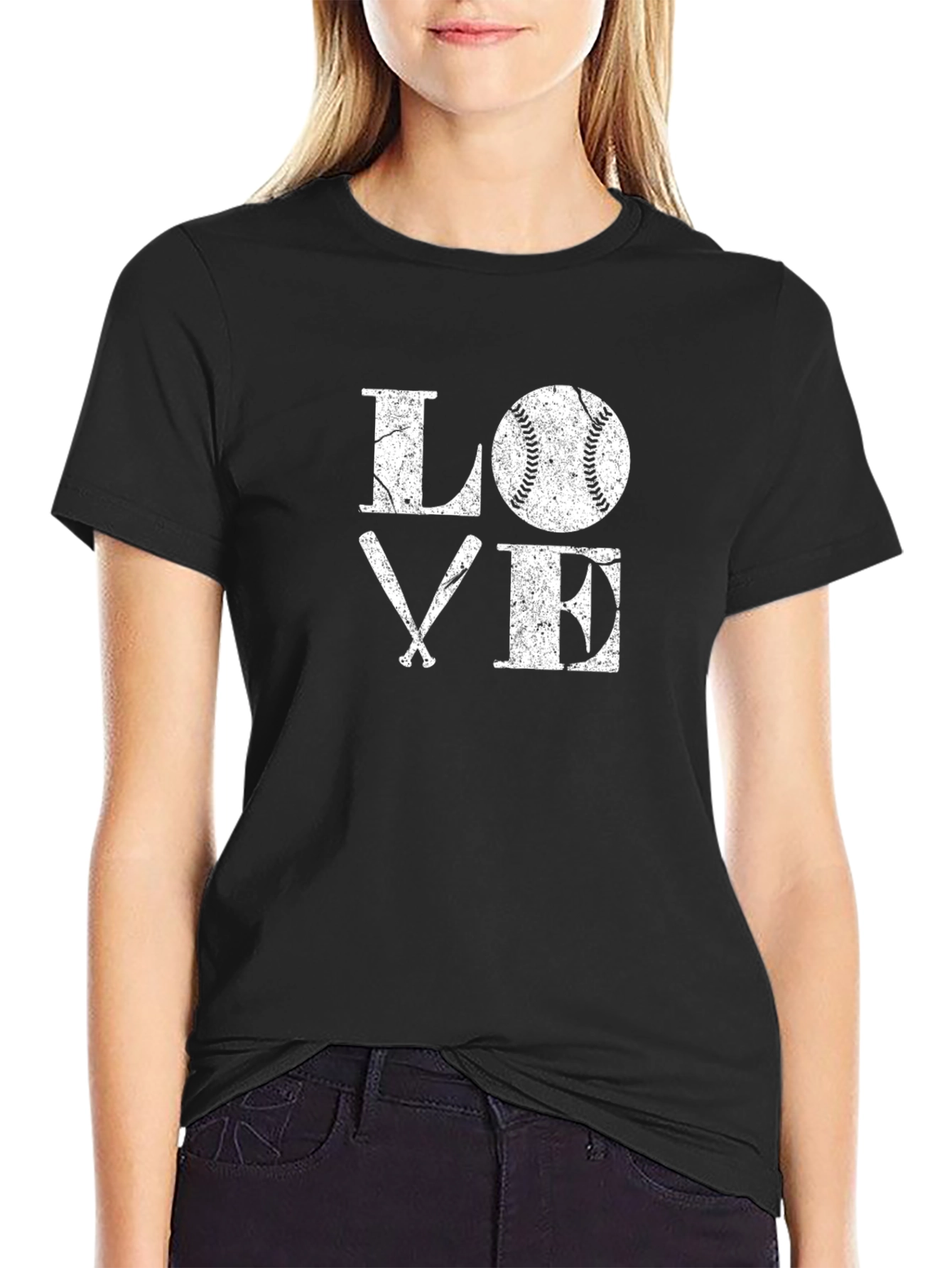 Baseball LOVE Graphic Tee - Black Cotton T-Shirt