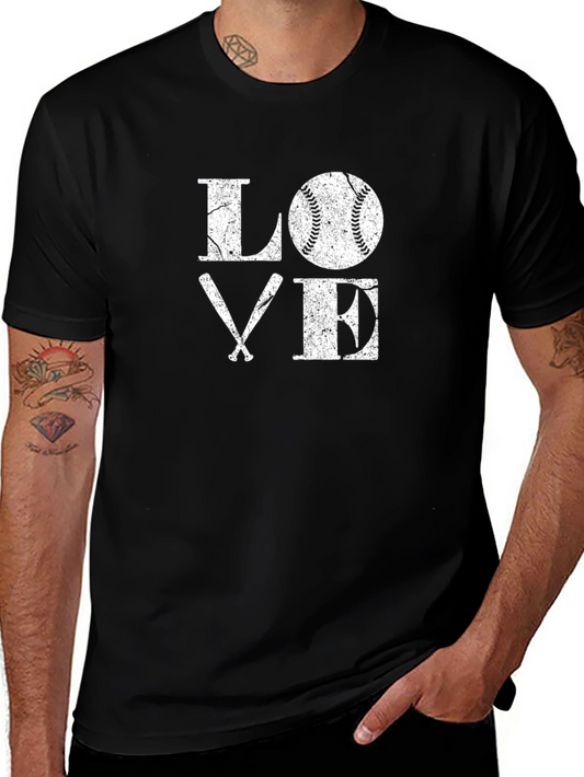 Baseball LOVE Graphic Tee - Black Cotton T-Shirt