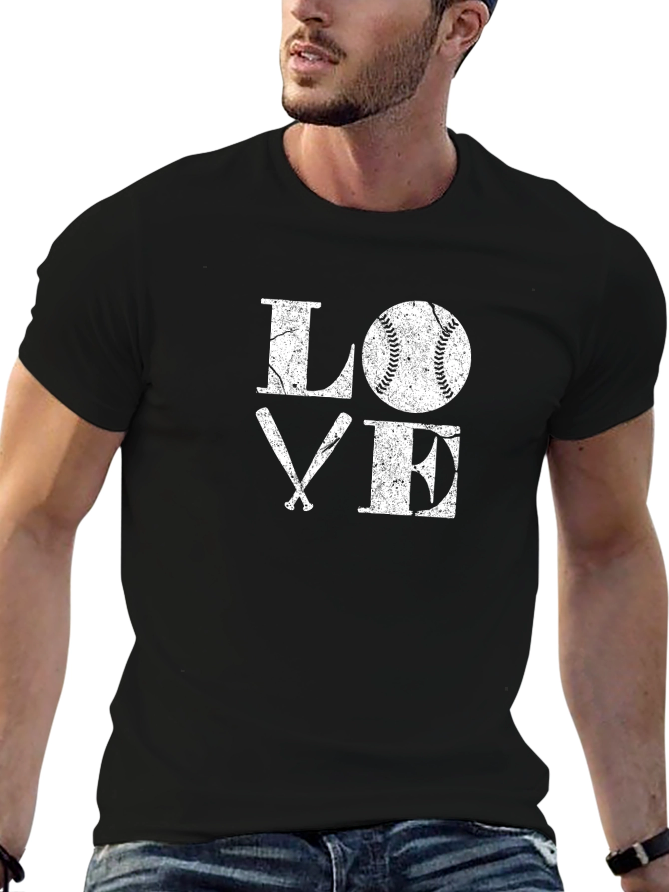 Baseball LOVE Graphic Tee - Black Cotton T-Shirt