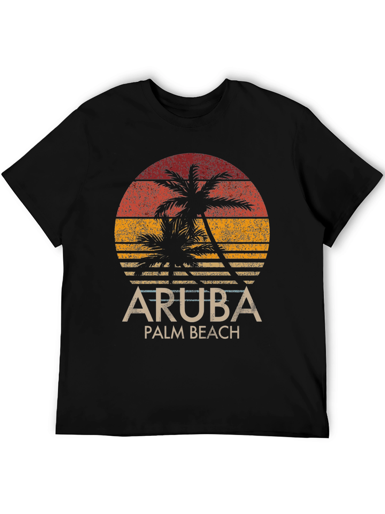 Aruba Palm Beach Graphic Tee - Tropical Sunset Design