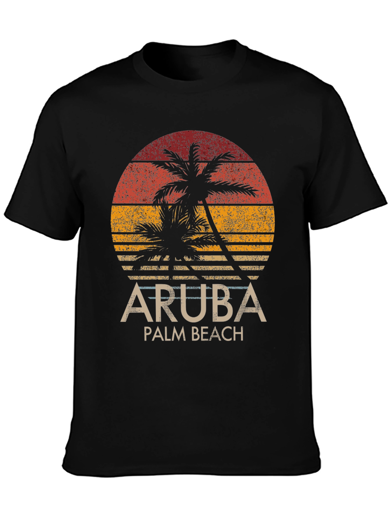 Aruba Palm Beach Graphic Tee - Tropical Sunset Design