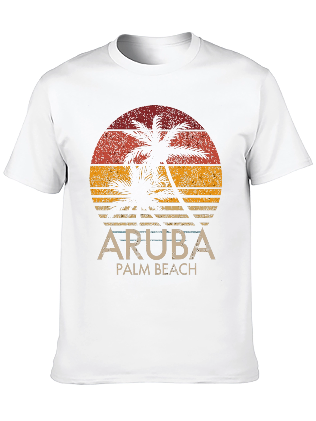 Aruba Palm Beach Graphic Tee - Tropical Sunset Design