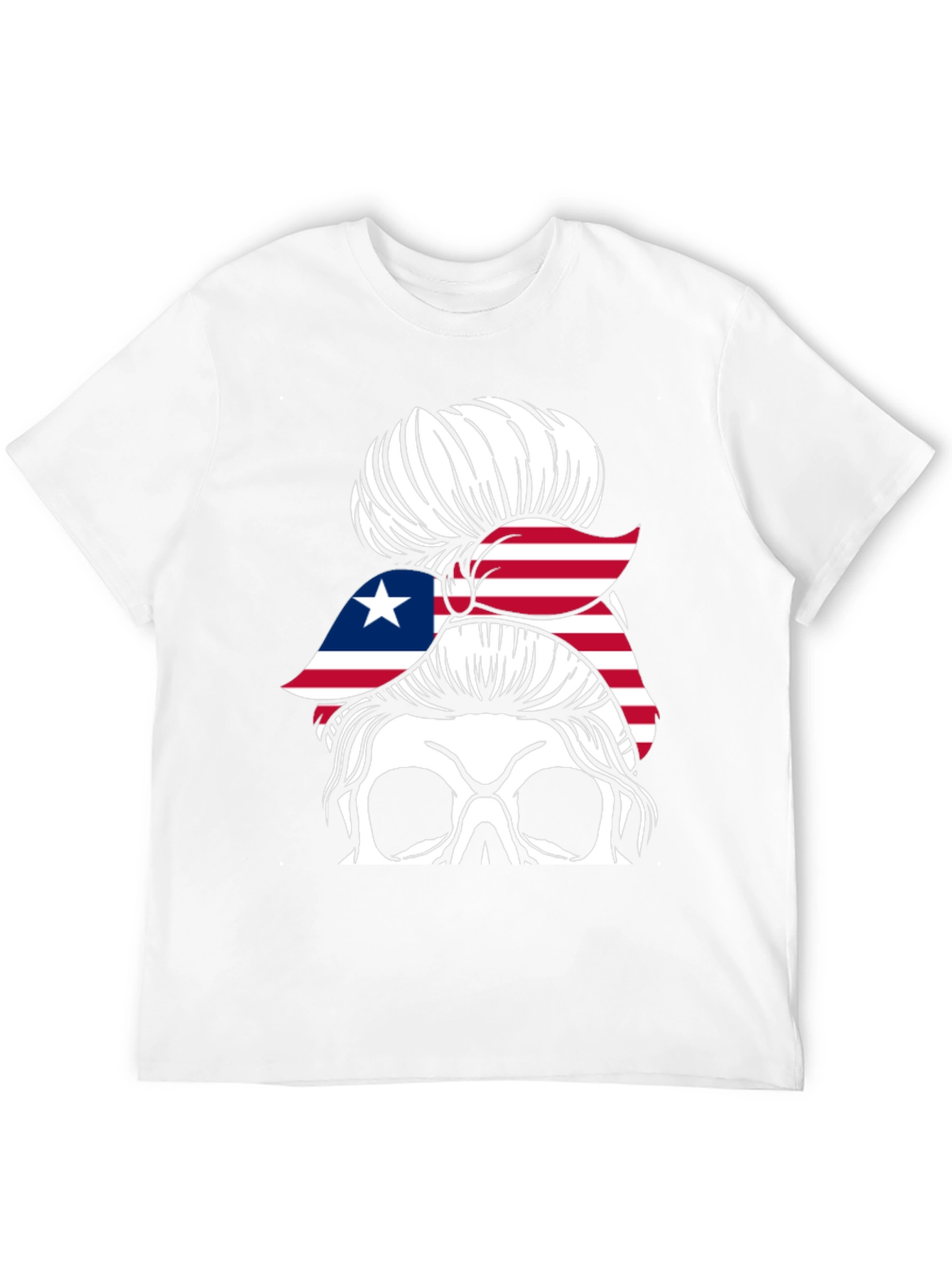 Liberia Flag Skull Messy Bun T-Shirt