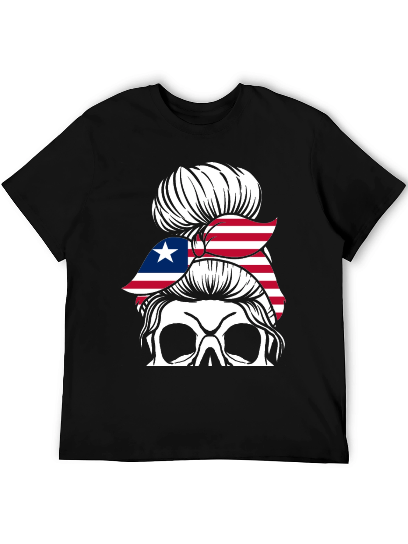 Liberia Flag Skull Messy Bun T-Shirt