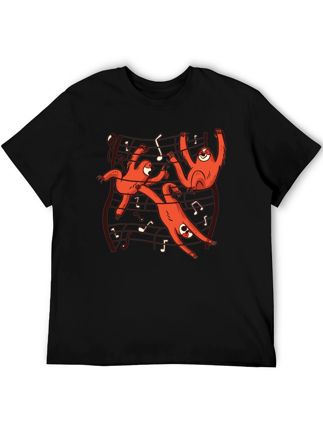 Musical Sloth Graphic Tee - Black Cotton T-Shirt