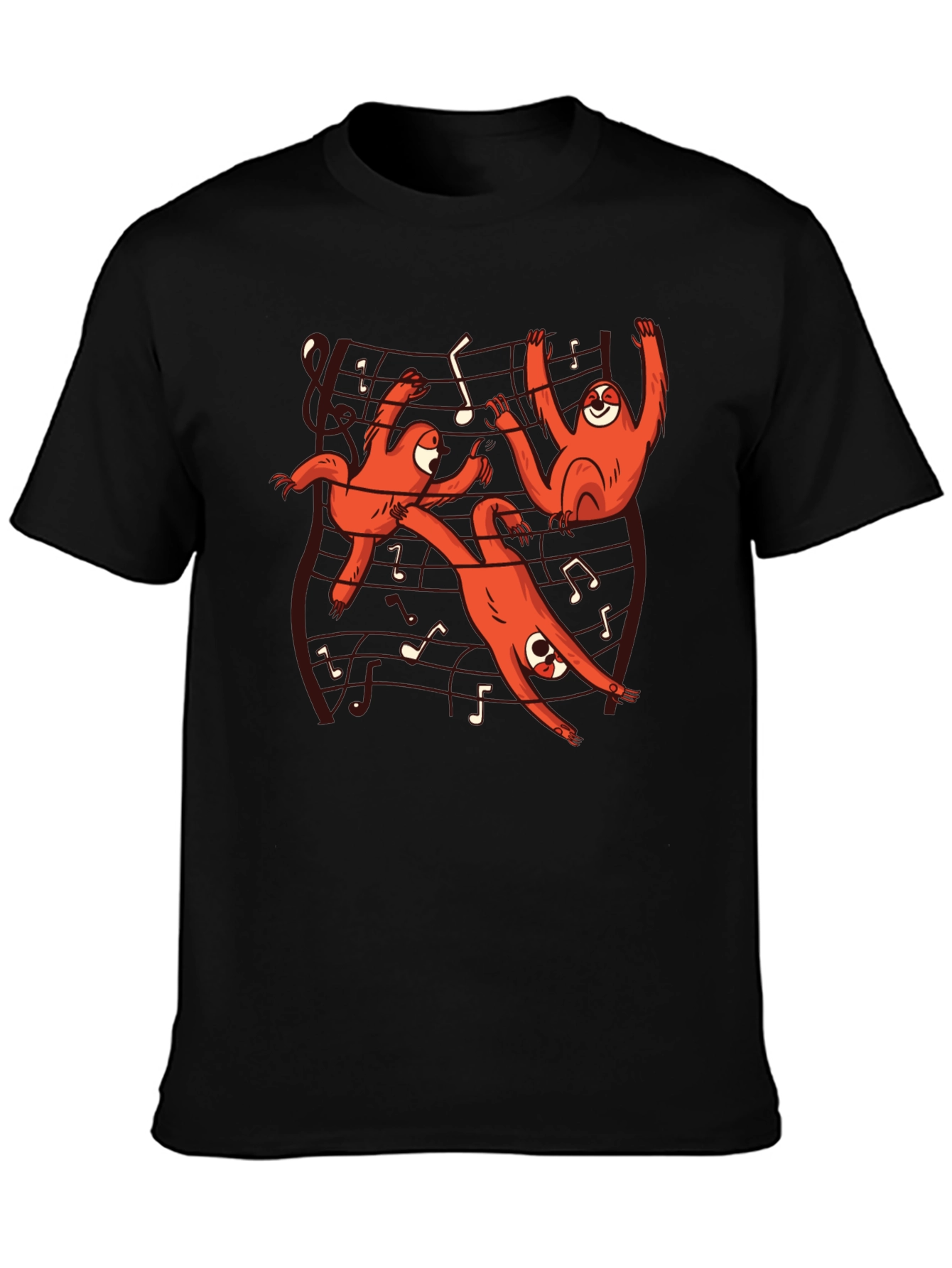 Musical Sloth Graphic Tee - Black Cotton T-Shirt