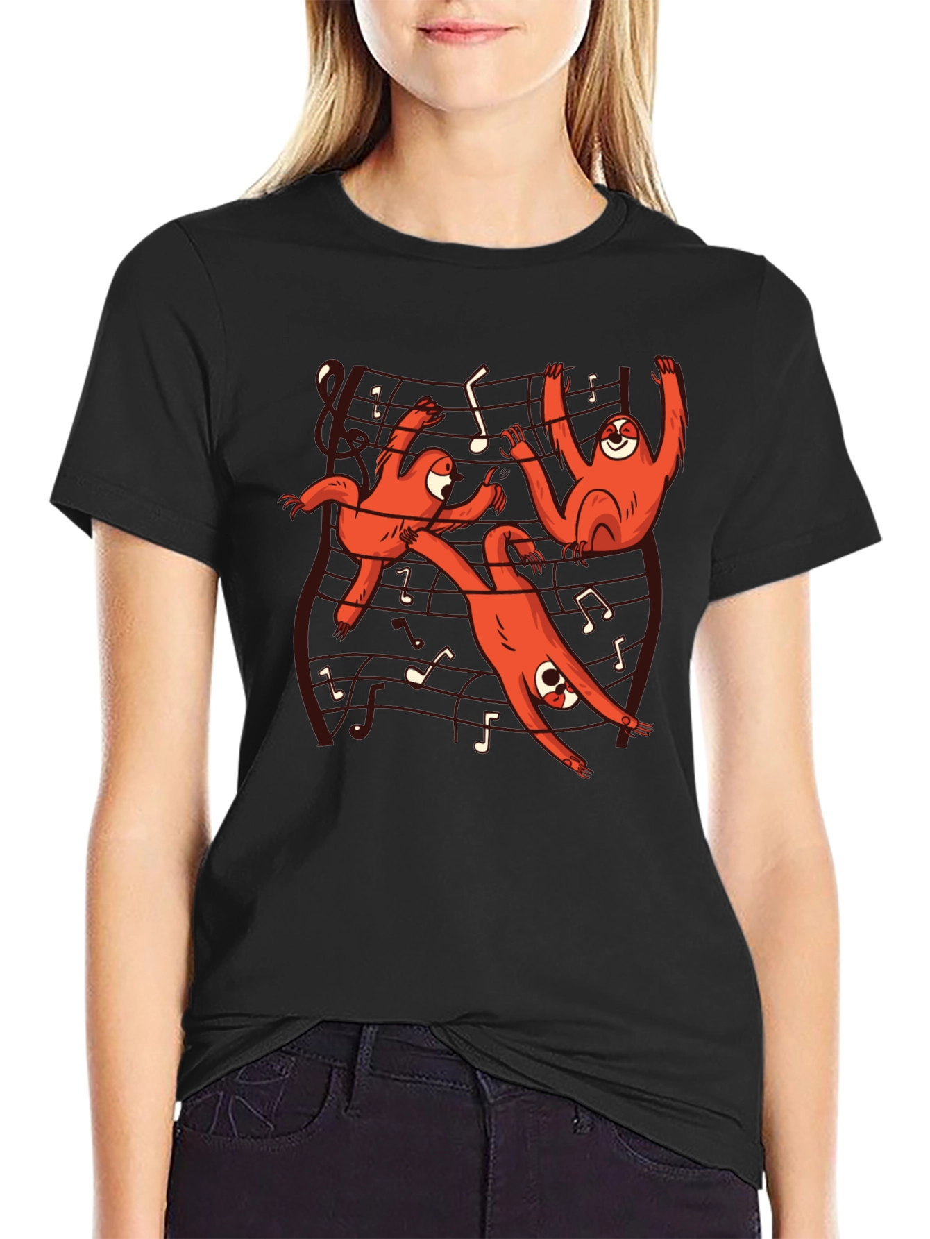 Musical Sloth Graphic Tee - Black Cotton T-Shirt