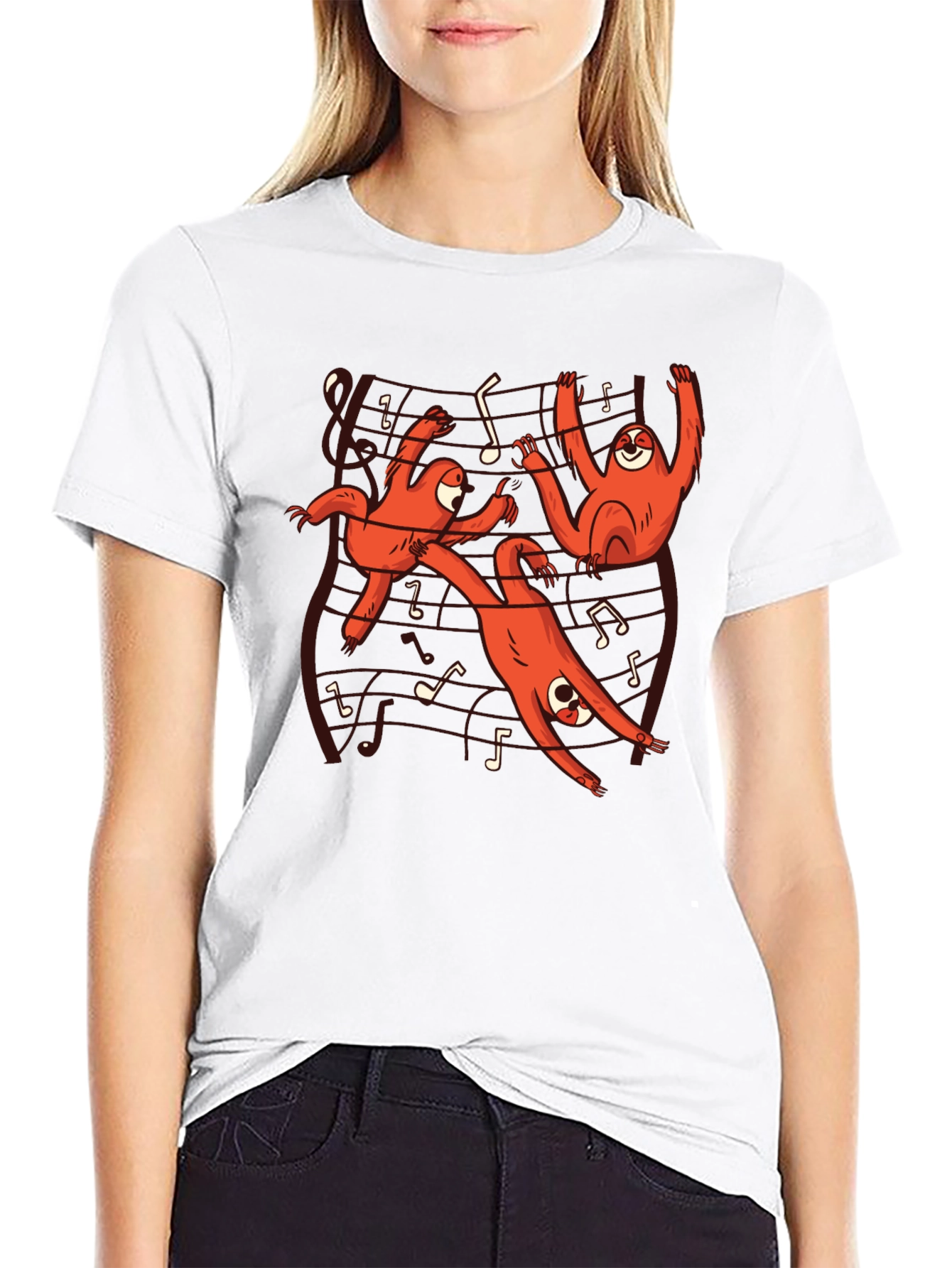 Musical Sloth Graphic Tee - Black Cotton T-Shirt