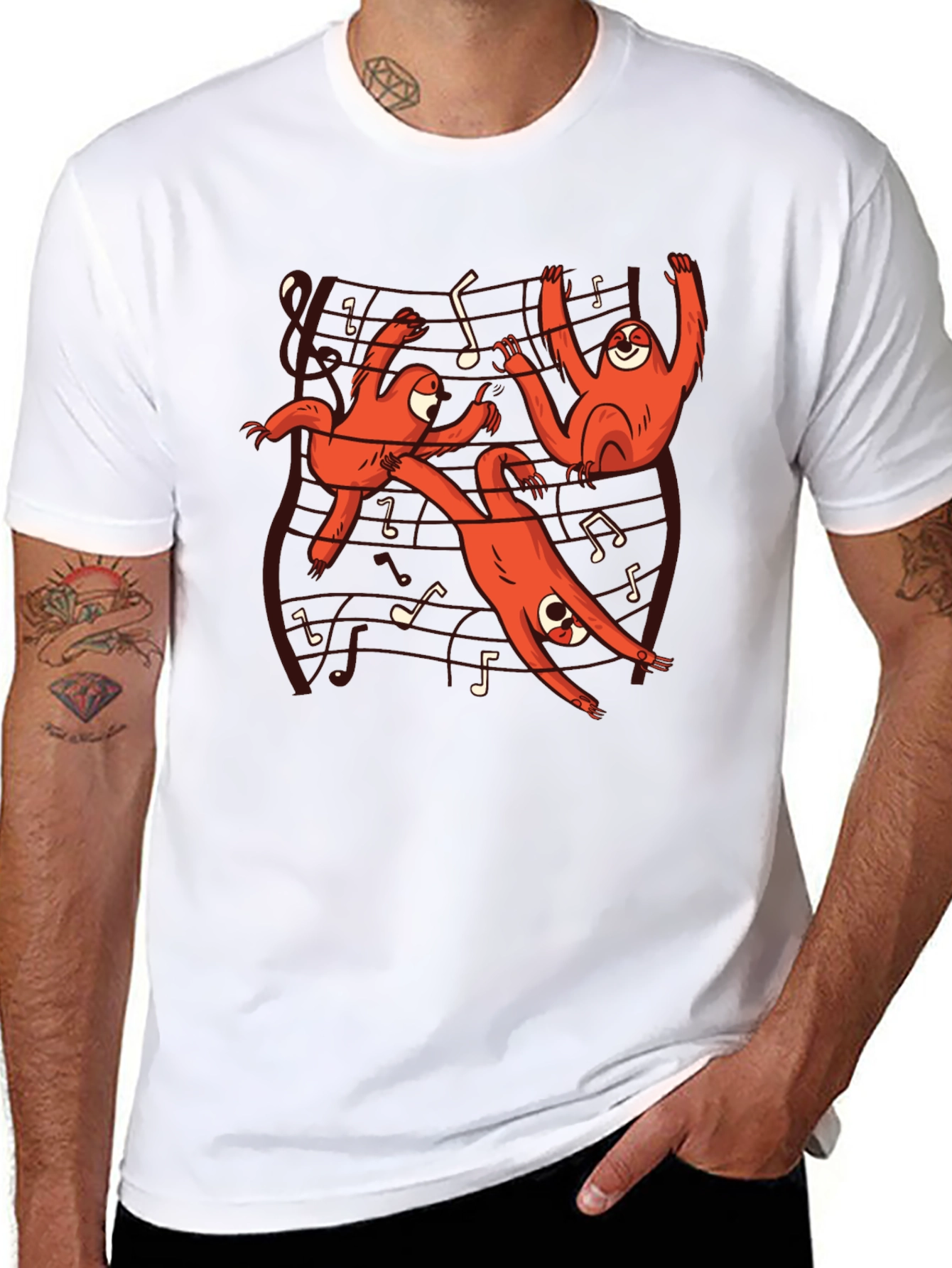 Musical Sloth Graphic Tee - Black Cotton T-Shirt