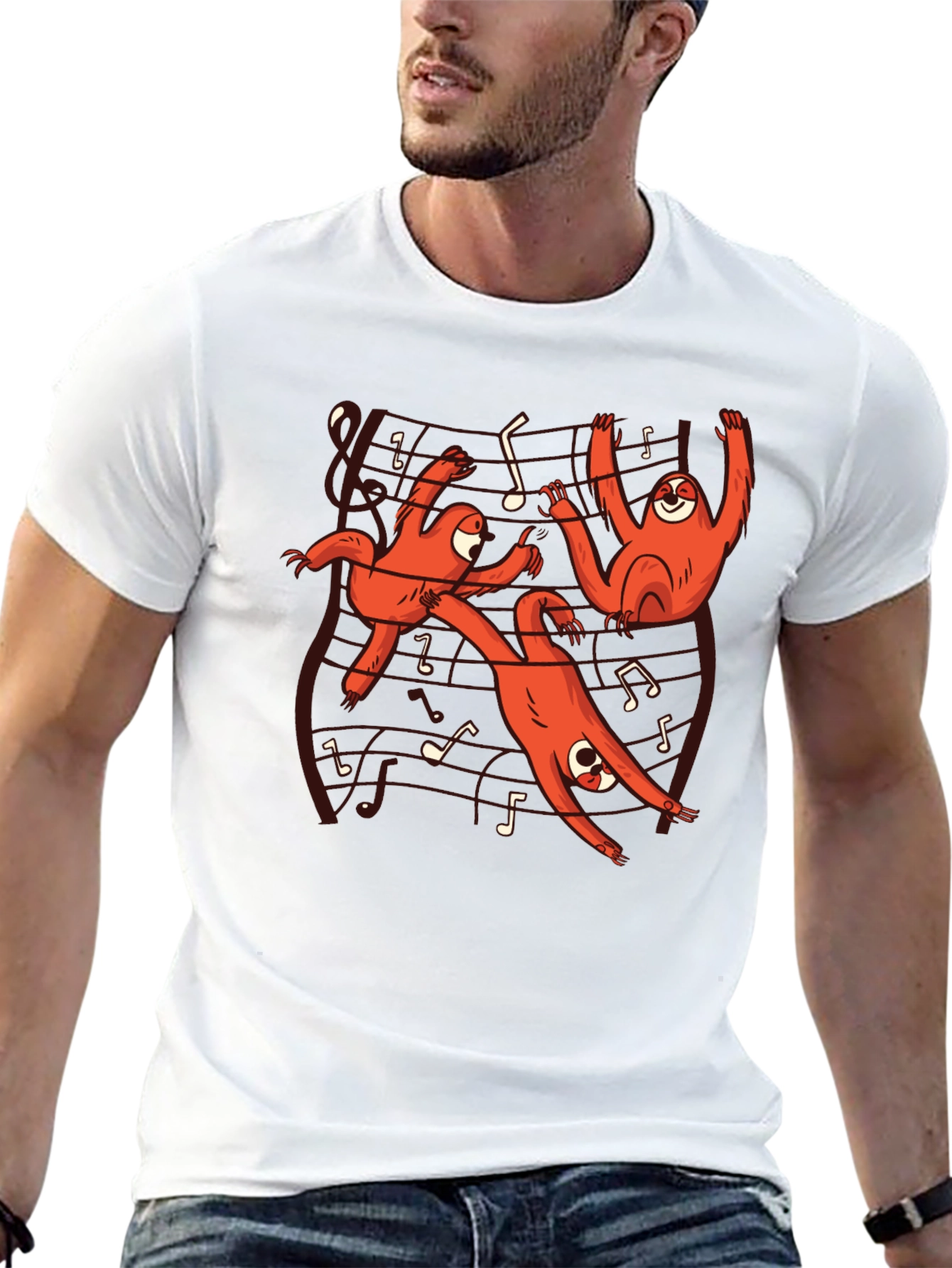 Musical Sloth Graphic Tee - Black Cotton T-Shirt