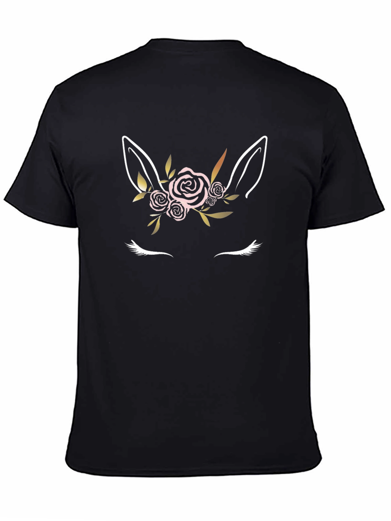 Floral Unicorn Graphic Black T-Shirt