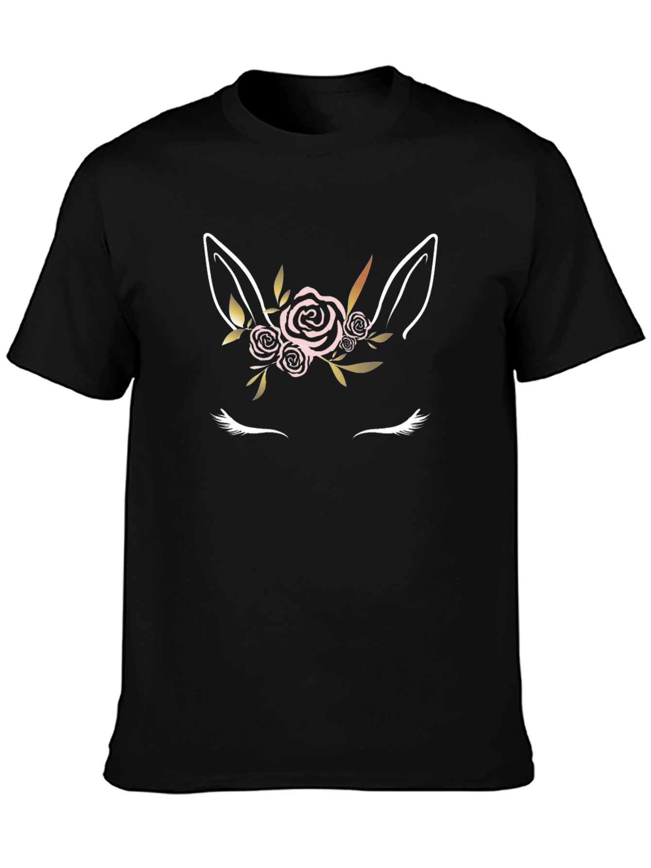 Floral Unicorn Graphic Black T-Shirt
