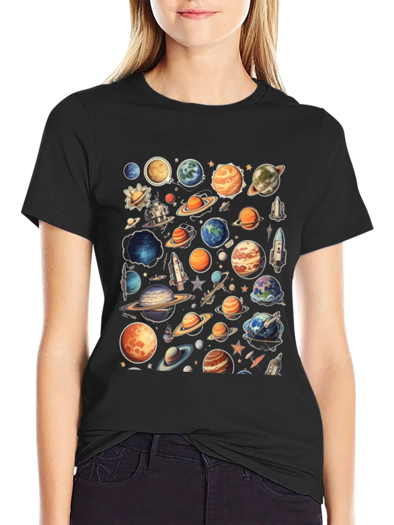Space Planets Graphic Black T-Shirt