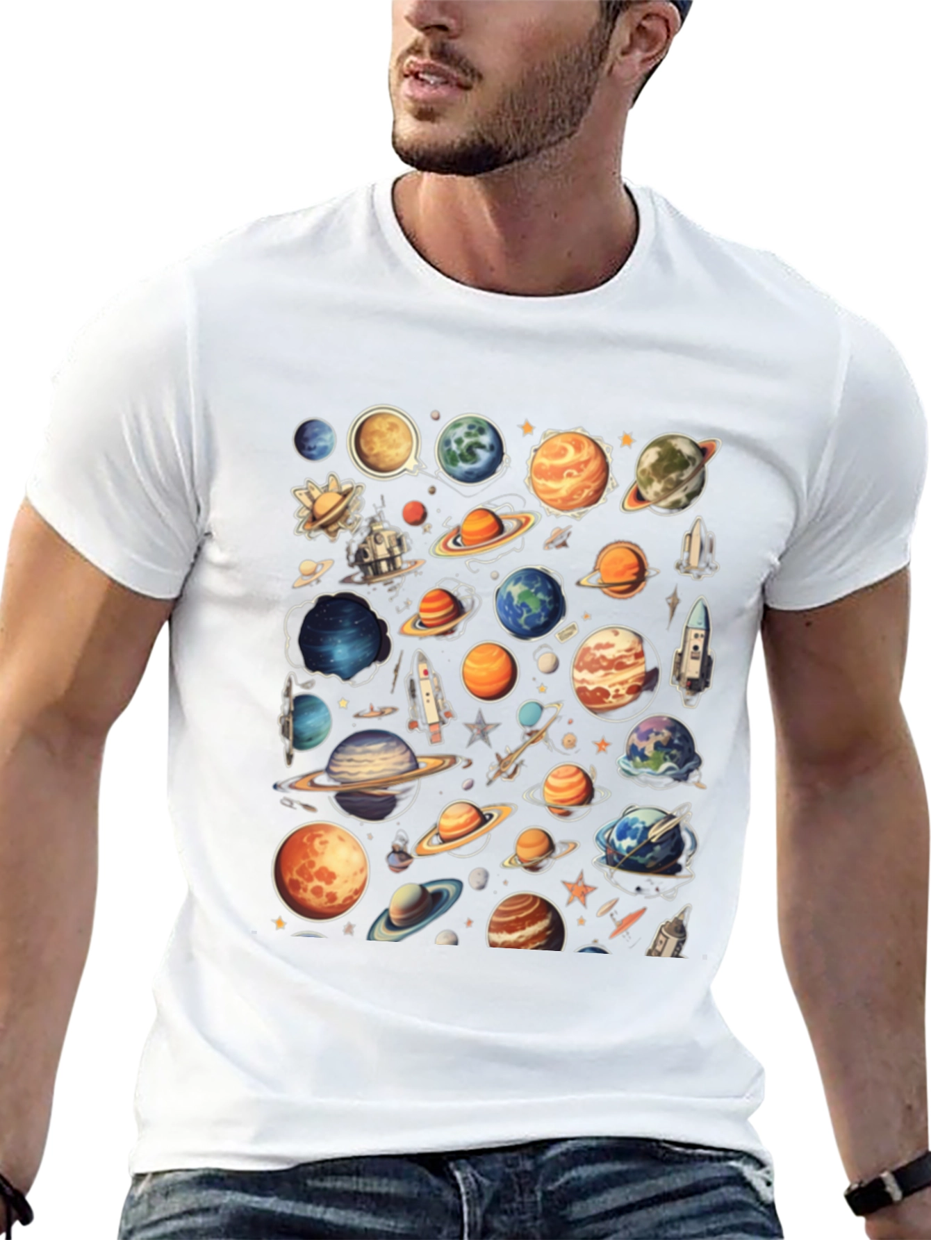 Space Planets Graphic Black T-Shirt