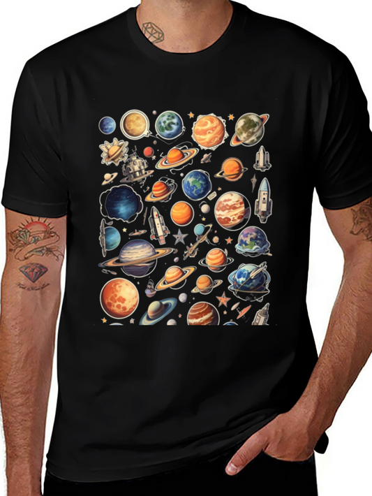 Space Planets Graphic Black T-Shirt