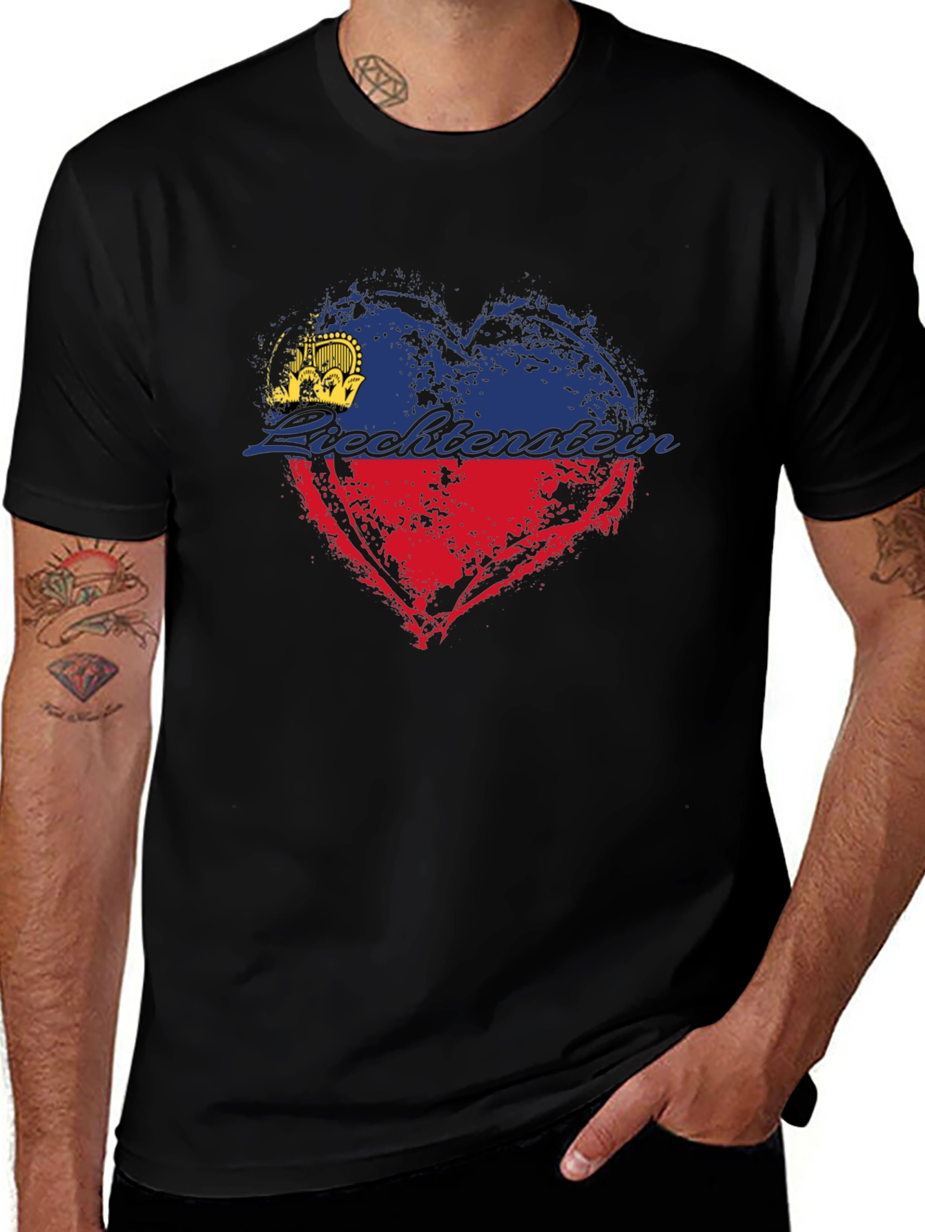 Liechtenstein Flag Heart T-Shirt - Black