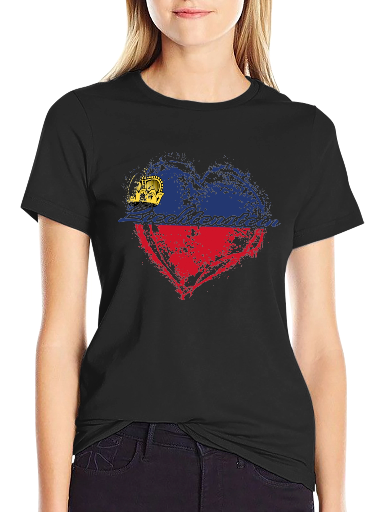 Liechtenstein Flag Heart T-Shirt - Black