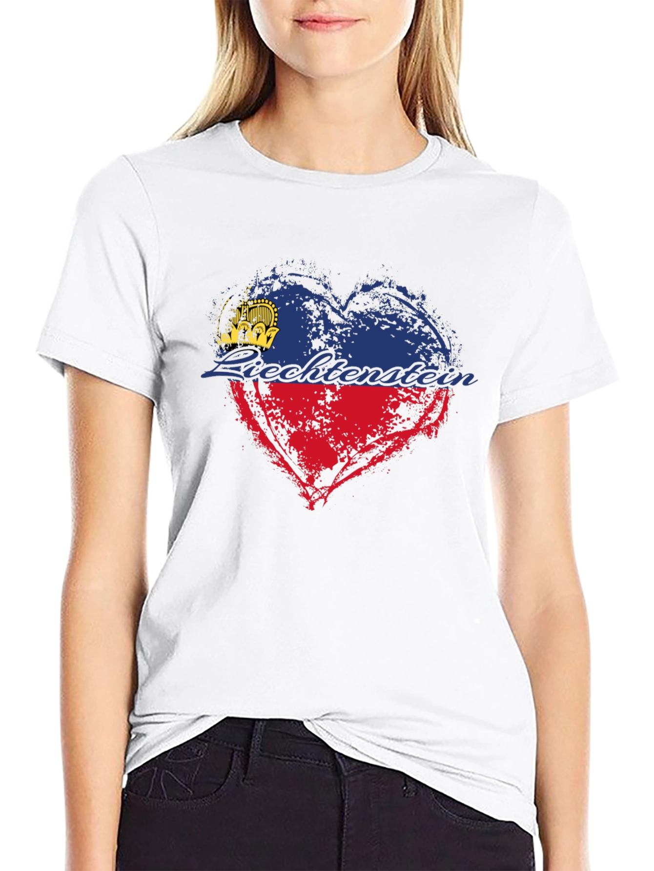 Liechtenstein Flag Heart T-Shirt - Black