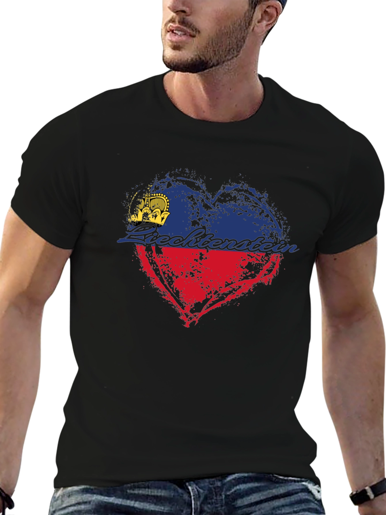 Liechtenstein Flag Heart T-Shirt - Black