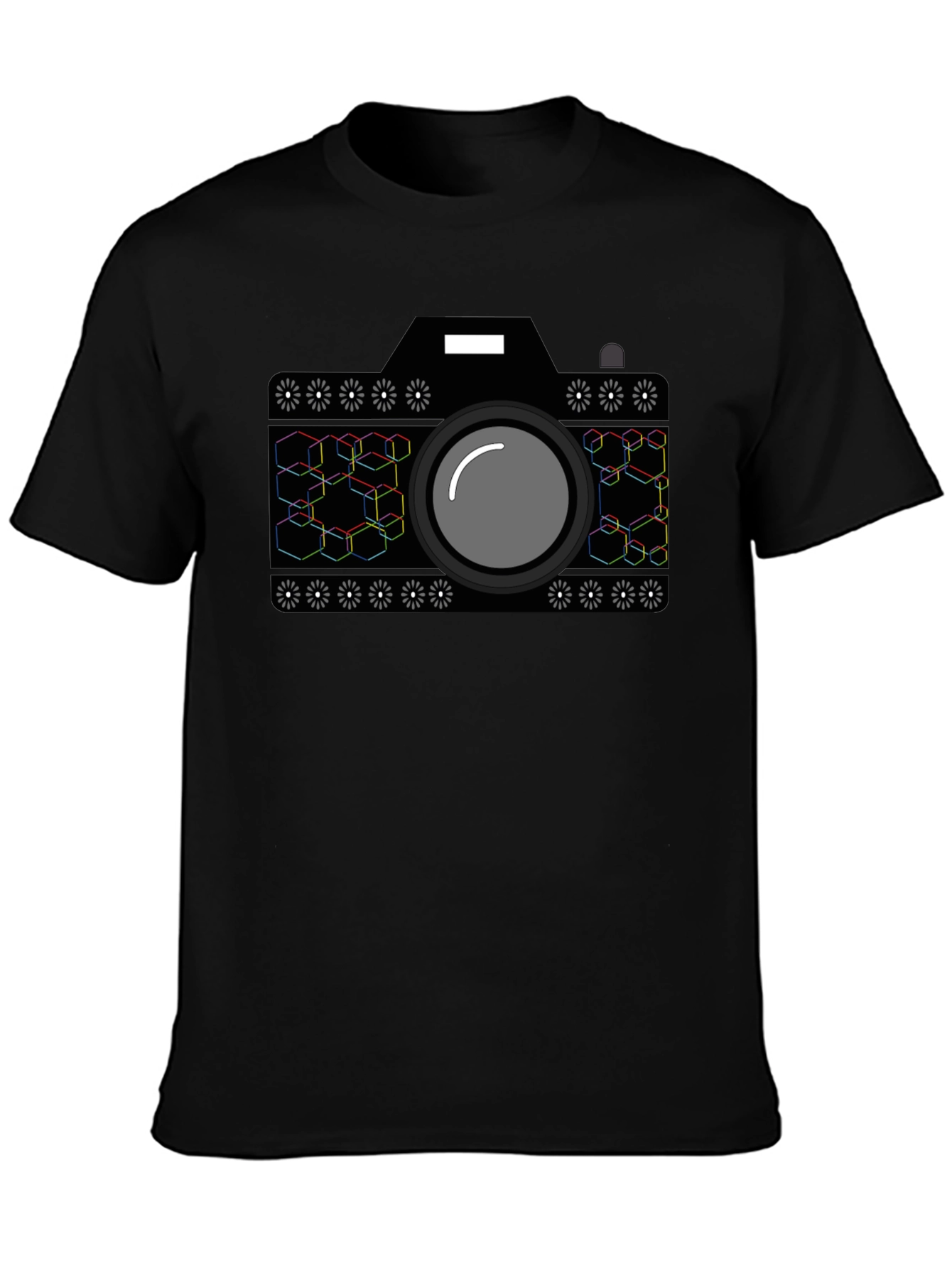 Geometric Camera Graphic T-Shirt - Black