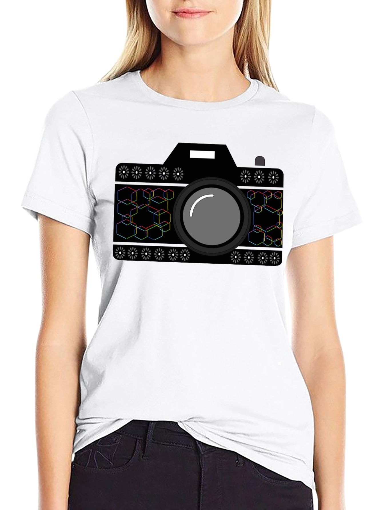 Geometric Camera Graphic T-Shirt - Black