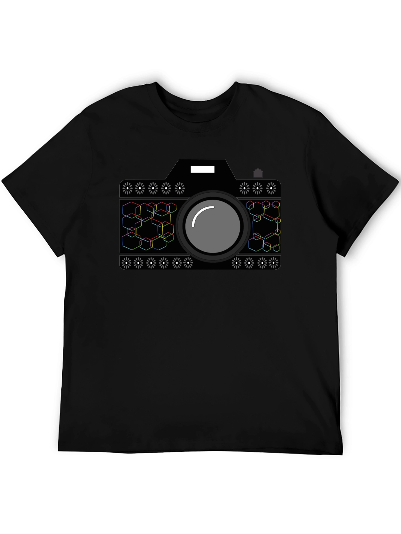 Geometric Camera Graphic T-Shirt - Black