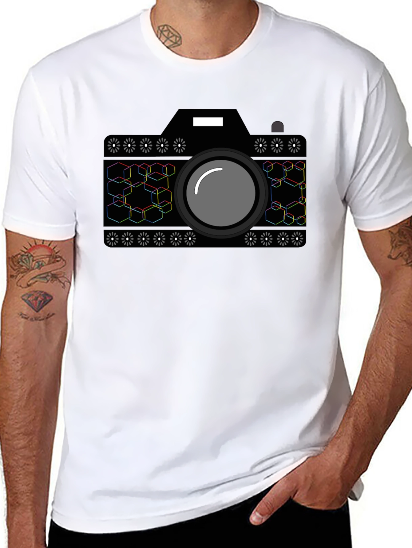 Geometric Camera Graphic T-Shirt - Black
