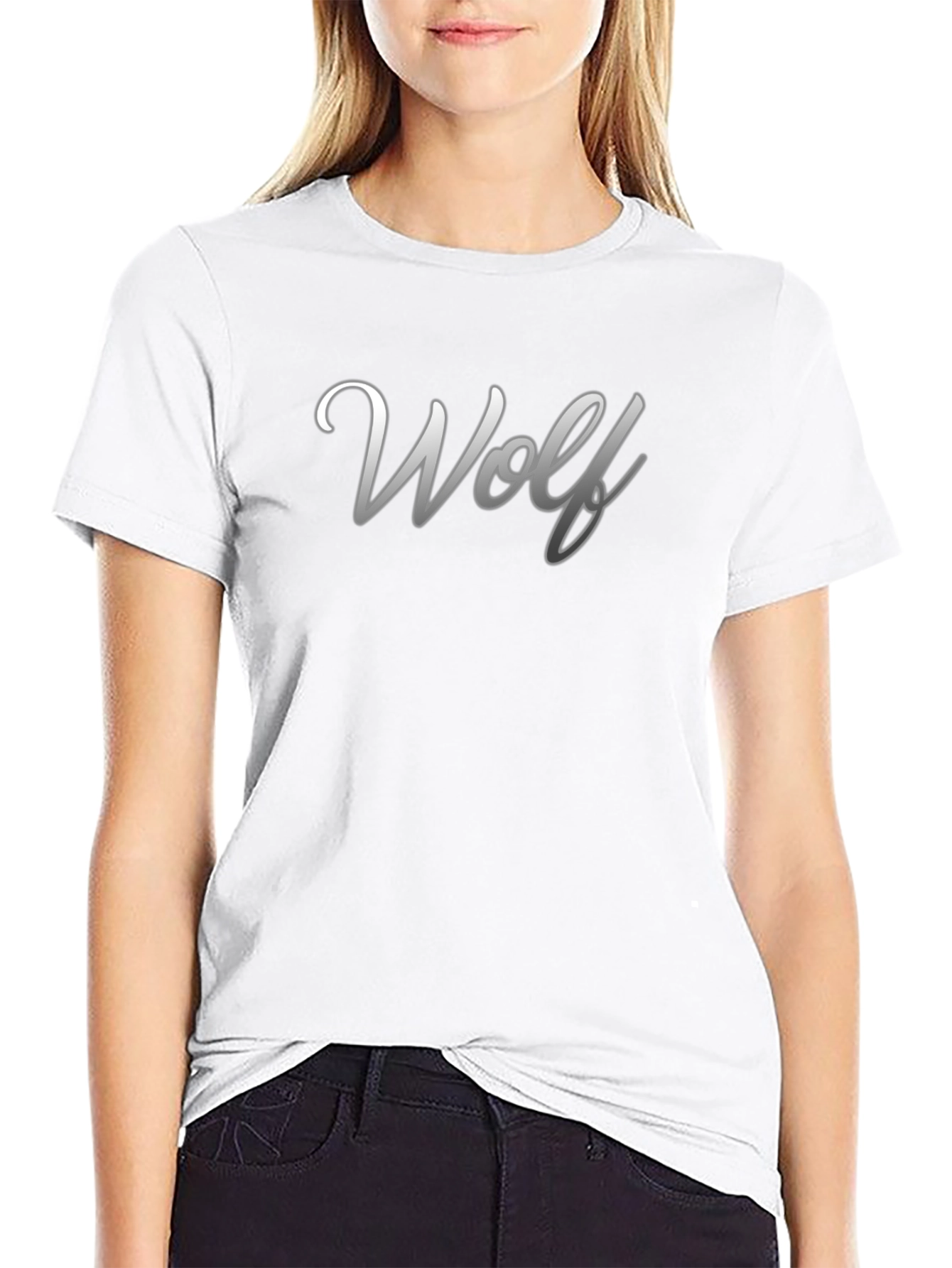 Wolf Graphic Print Crew Neck T-Shirt - Black