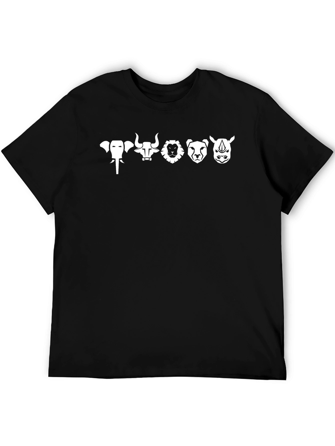 Animal Icon Black T-Shirt: Elephant Bull Lion Cheetah Rhino