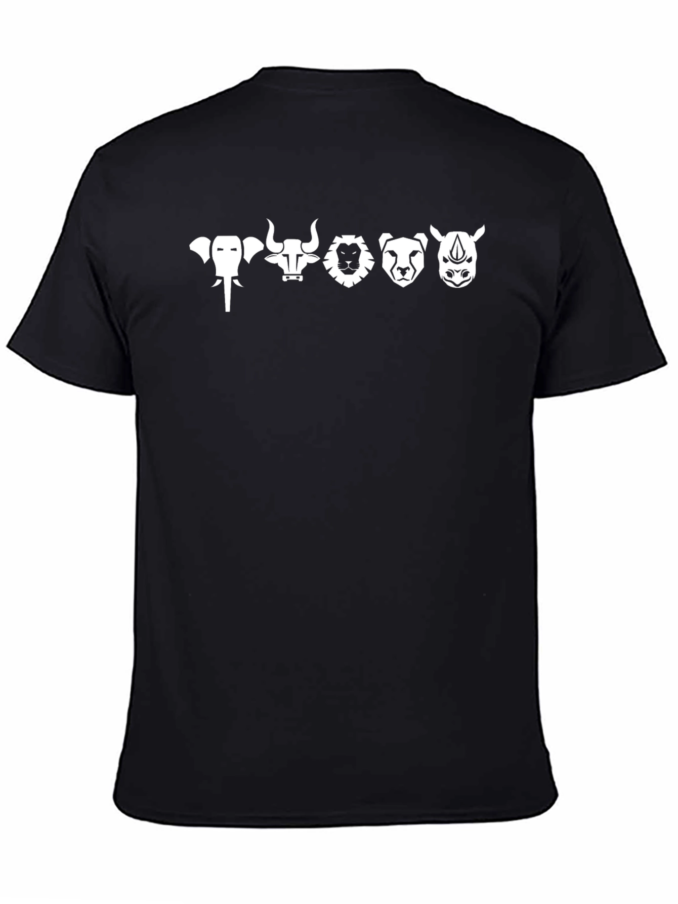 Animal Icon Black T-Shirt: Elephant Bull Lion Cheetah Rhino