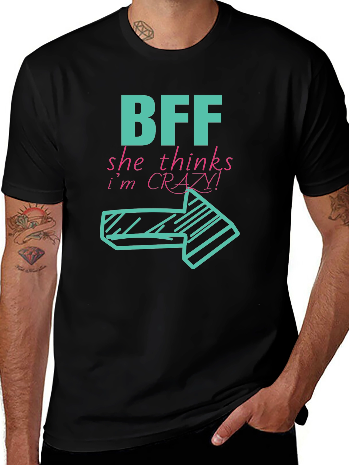 BFF Crazy! Right Arrow Graphic Black T-Shirt