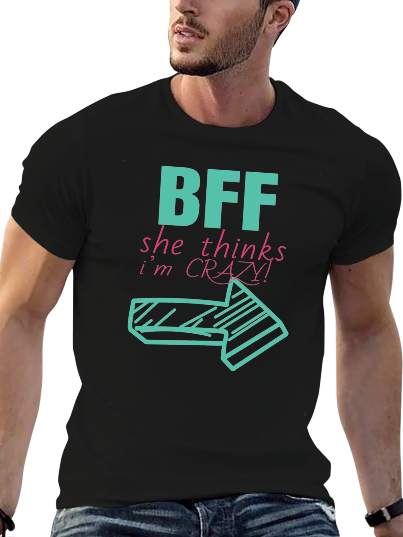 BFF Crazy! Right Arrow Graphic Black T-Shirt