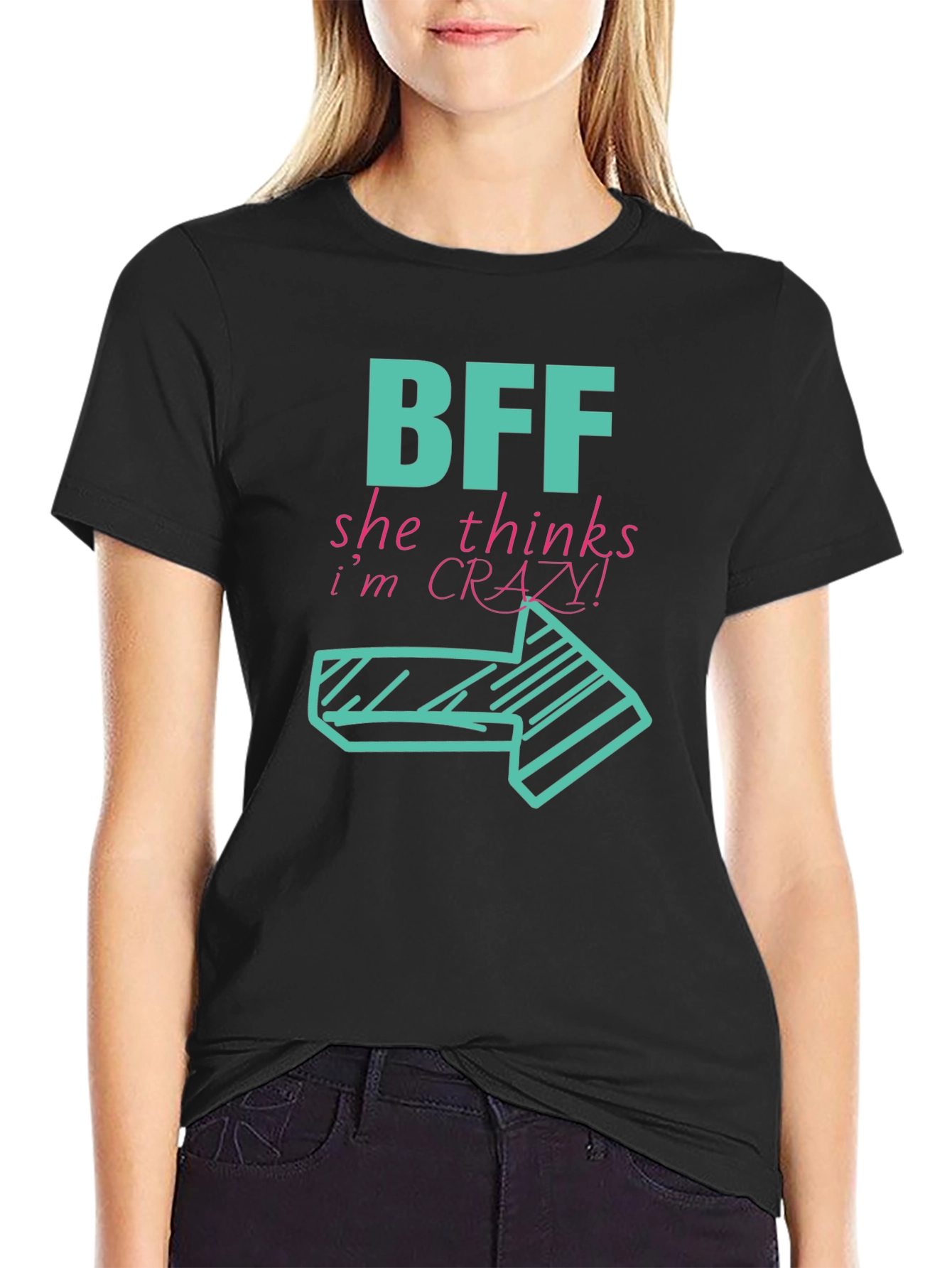 BFF Crazy! Right Arrow Graphic Black T-Shirt
