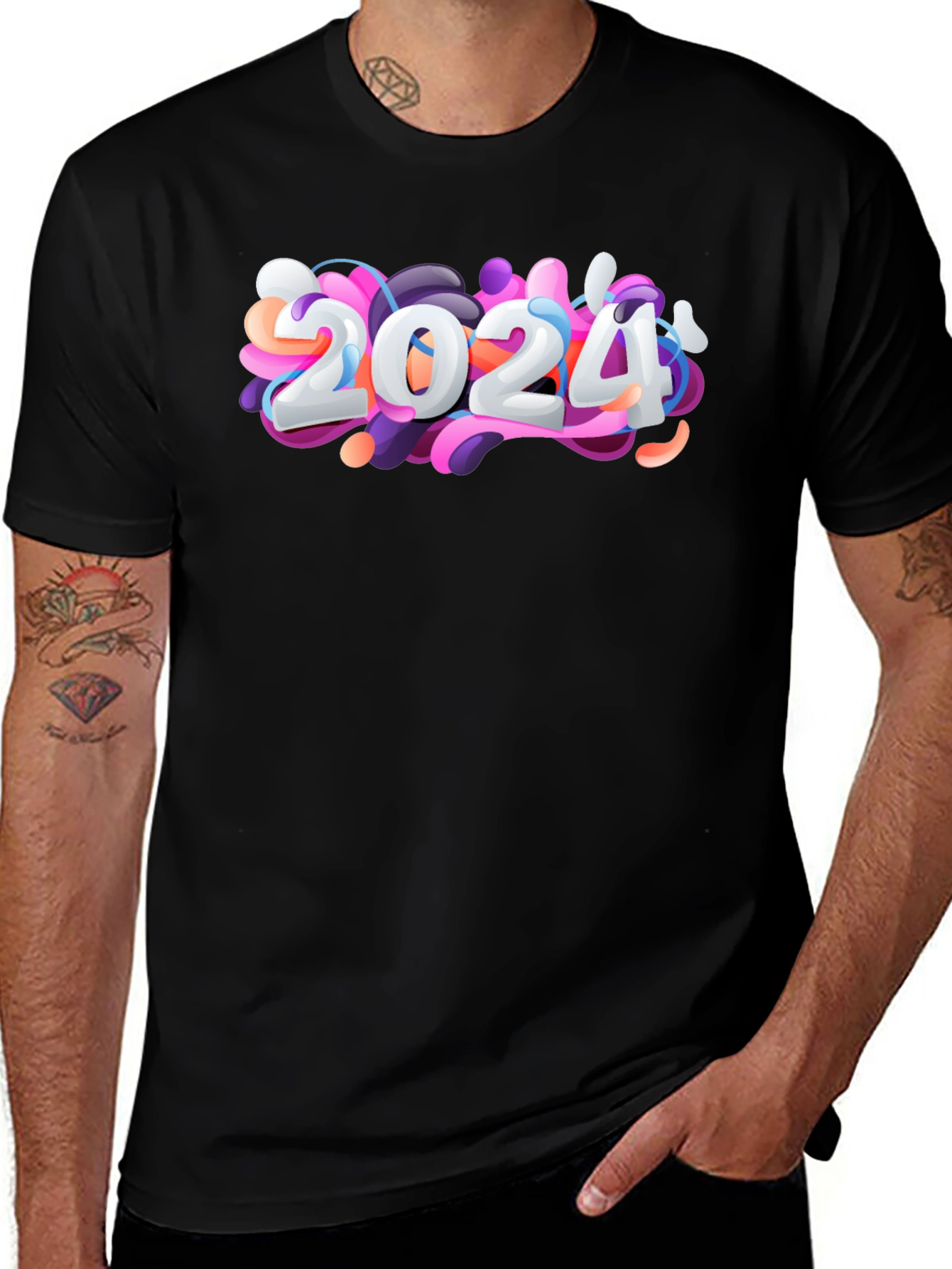 2024 New Year Graphic Black T-Shirt