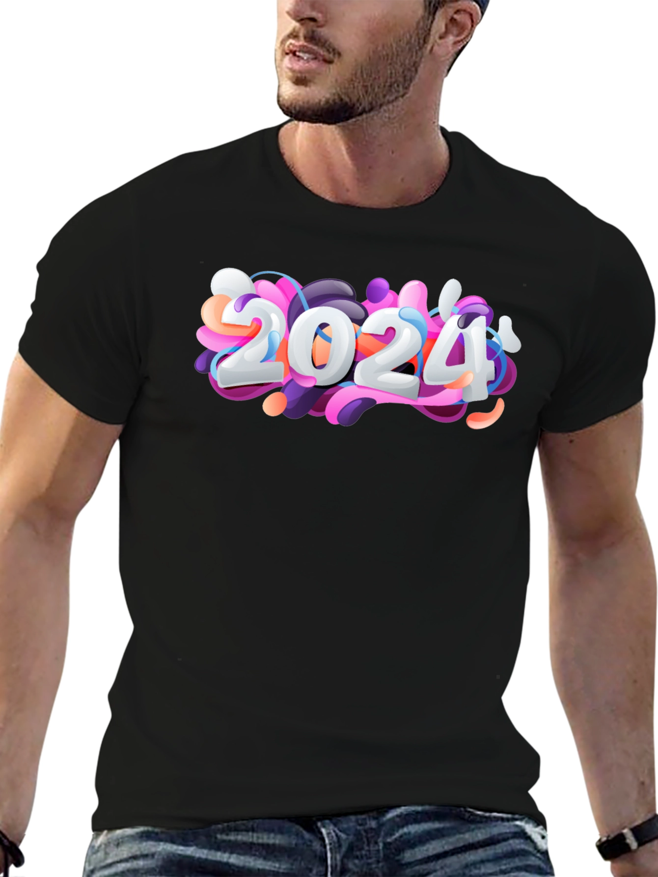 2024 New Year Graphic Black T-Shirt