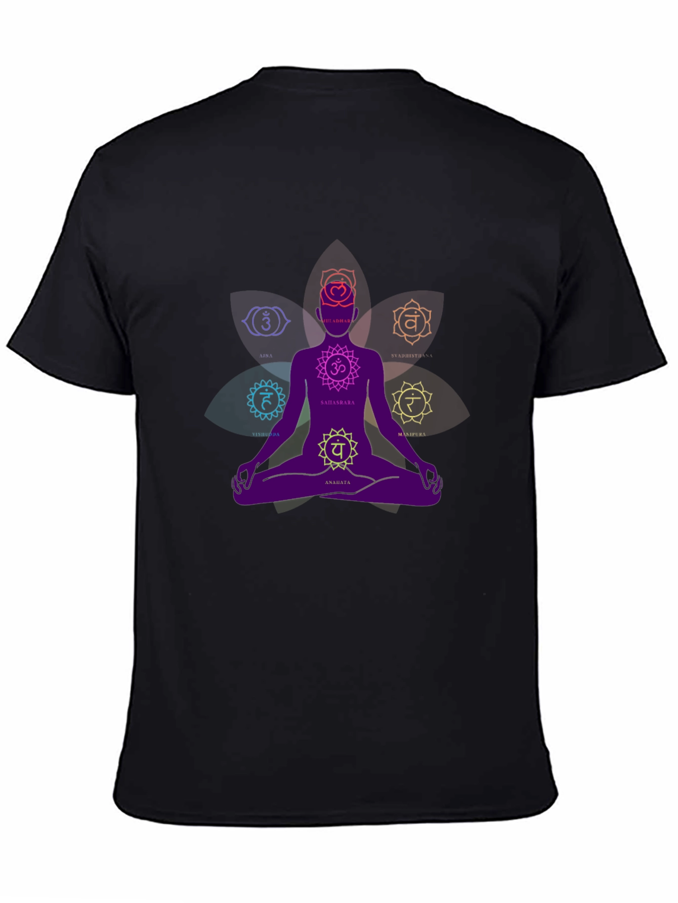 Chakra Meditation Graphic Black T-Shirt
