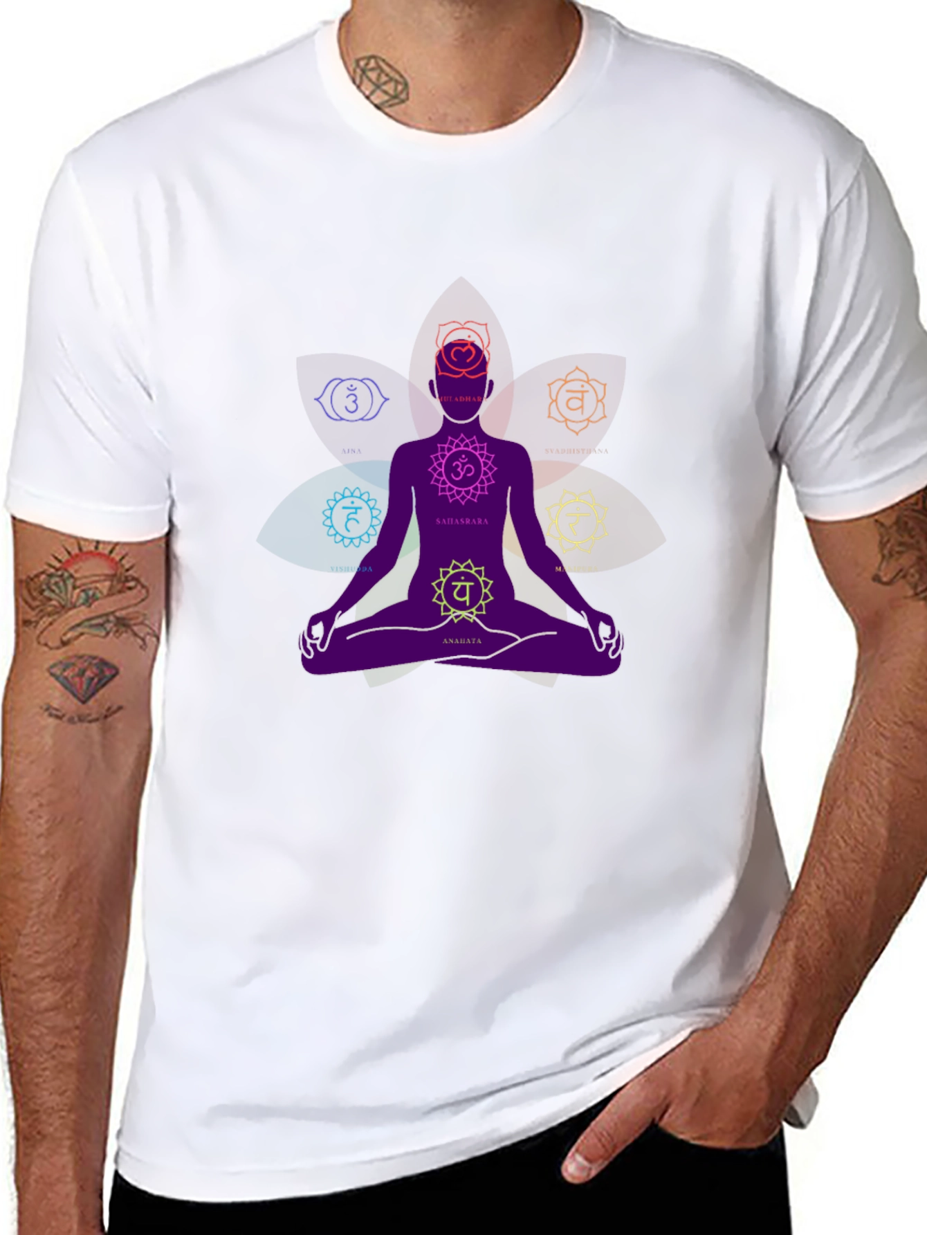 Chakra Meditation Graphic Black T-Shirt