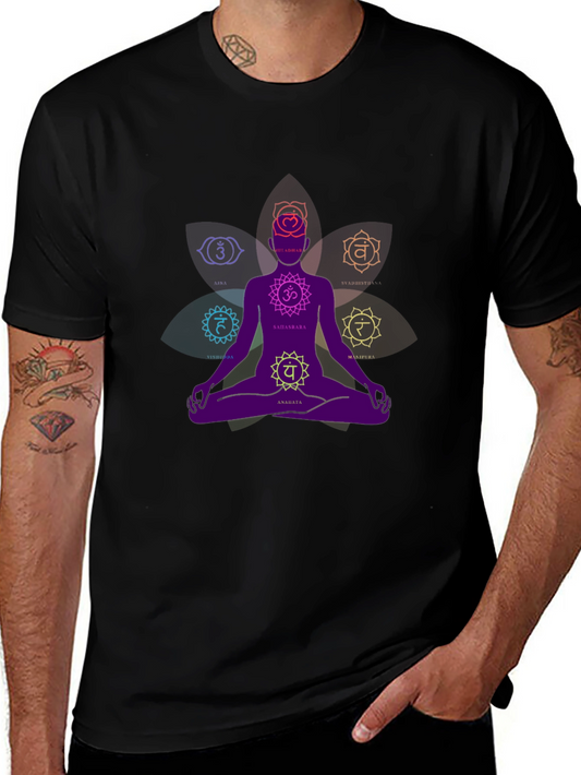 Chakra Meditation Graphic Black T-Shirt