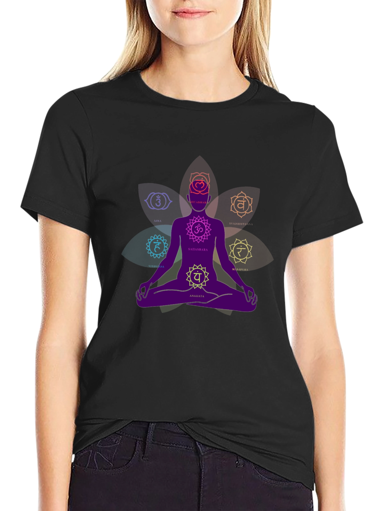 Chakra Meditation Graphic Black T-Shirt