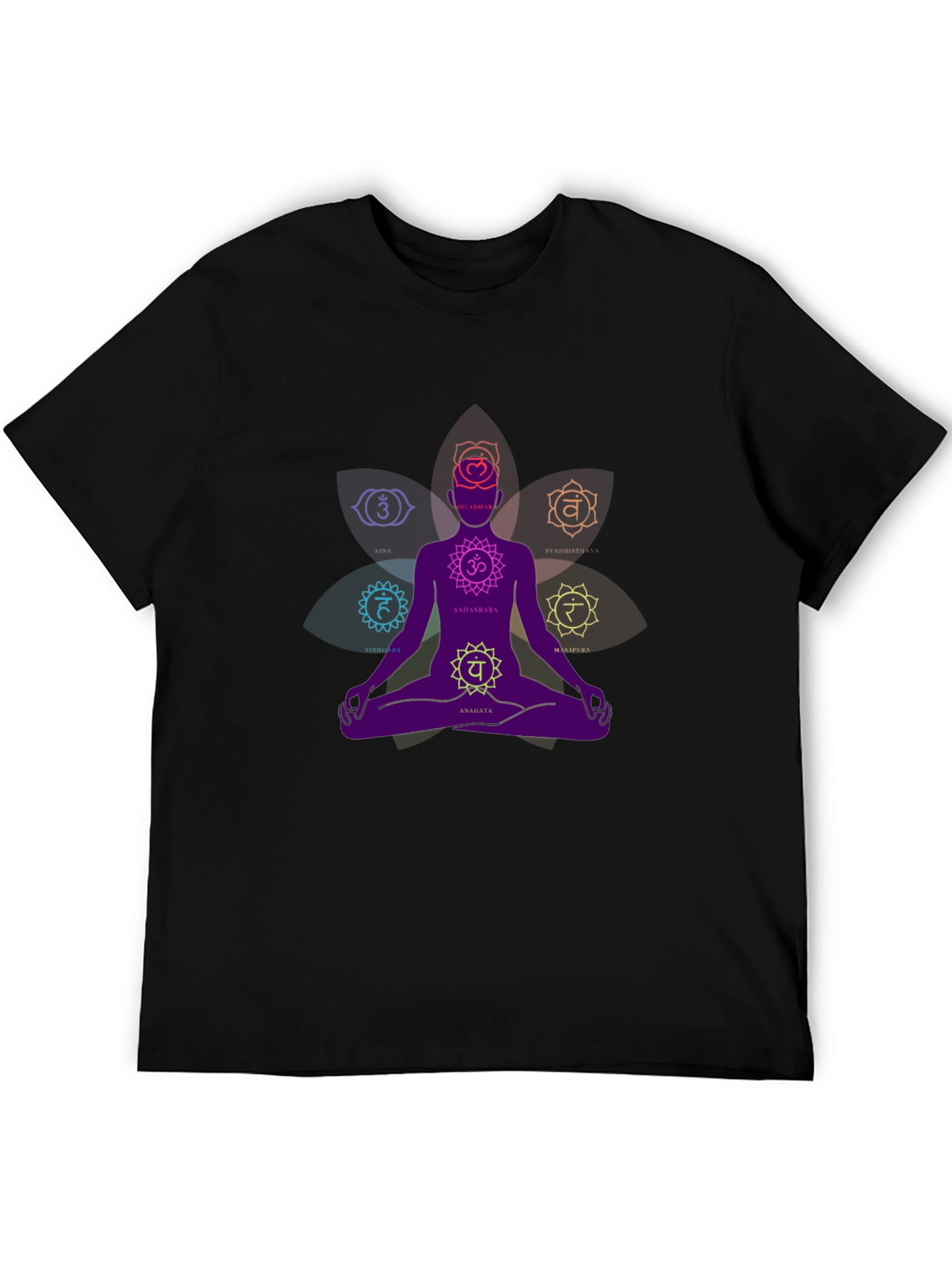 Chakra Meditation Graphic Black T-Shirt