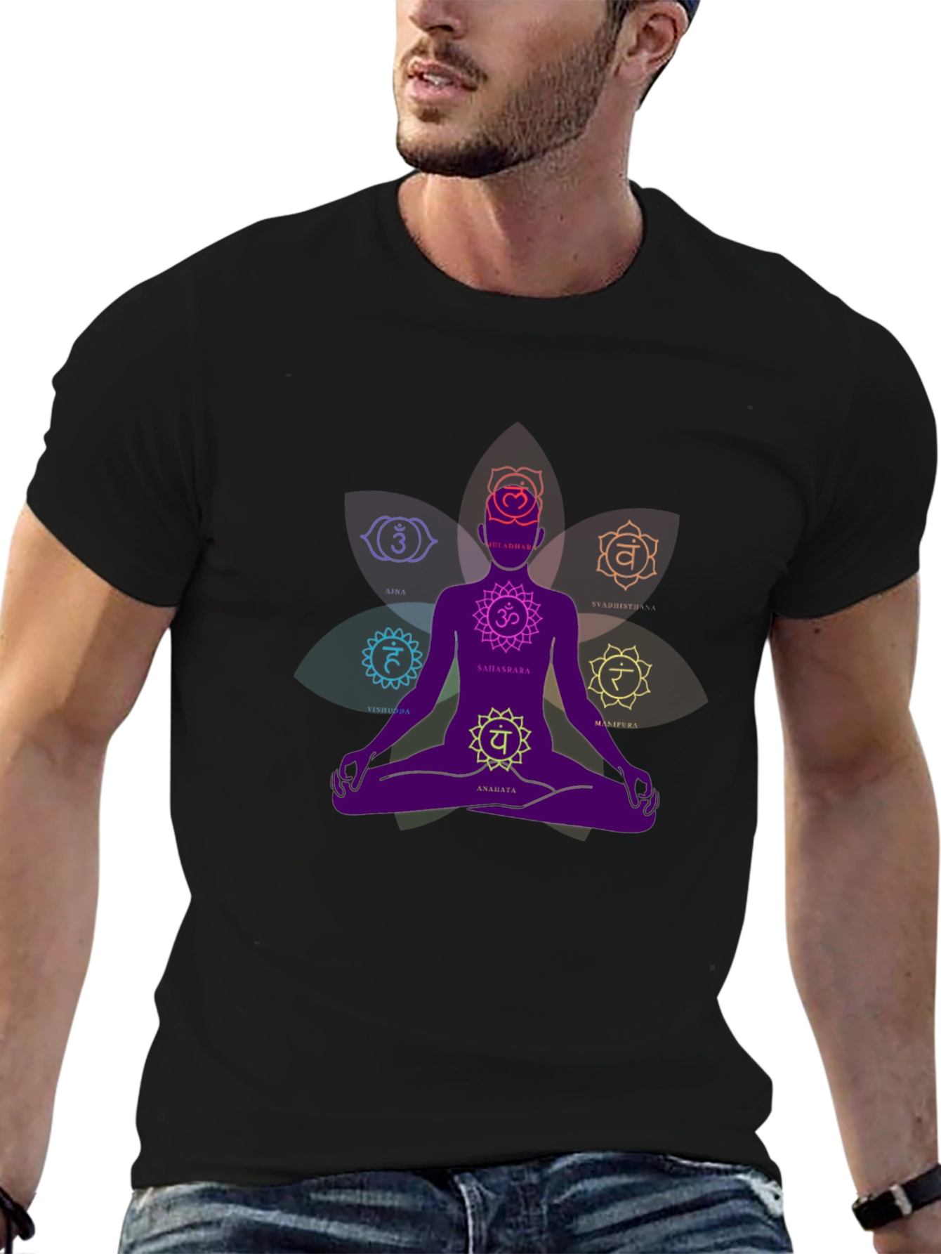 Chakra Meditation Graphic Black T-Shirt