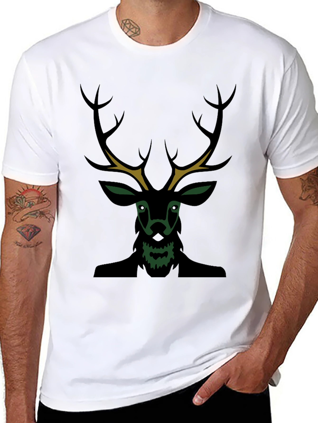 Mens Black Deer Graphic Tee - Unique Style