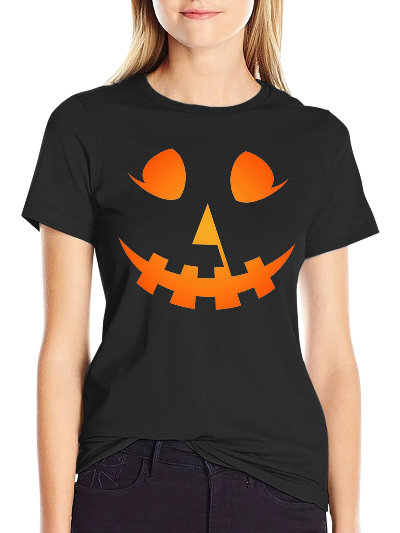 Halloween Pumpkin Face Black T-Shirt